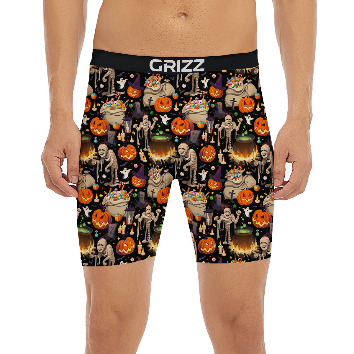 Mummy And Pumpkins Halloween Print Pattern Boxer Briefs-grizzshop