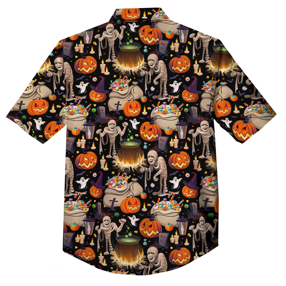 Mummy And Pumpkins Halloween Print Pattern Button Up Shirt-grizzshop