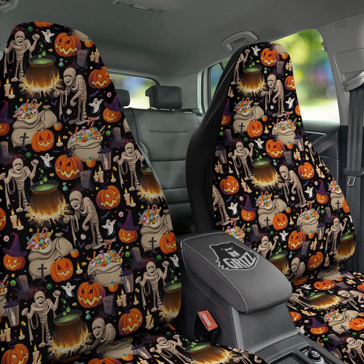 Mummy And Pumpkins Halloween Print Pattern Car Seat Covers-grizzshop