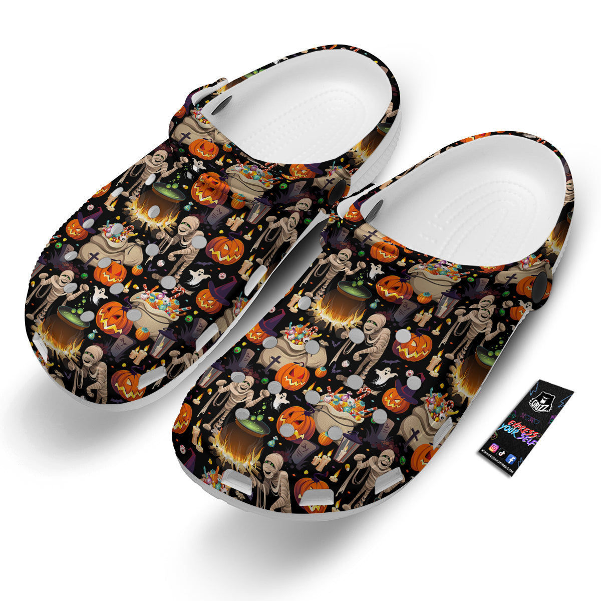 Mummy And Pumpkins Halloween Print Pattern Clog-grizzshop