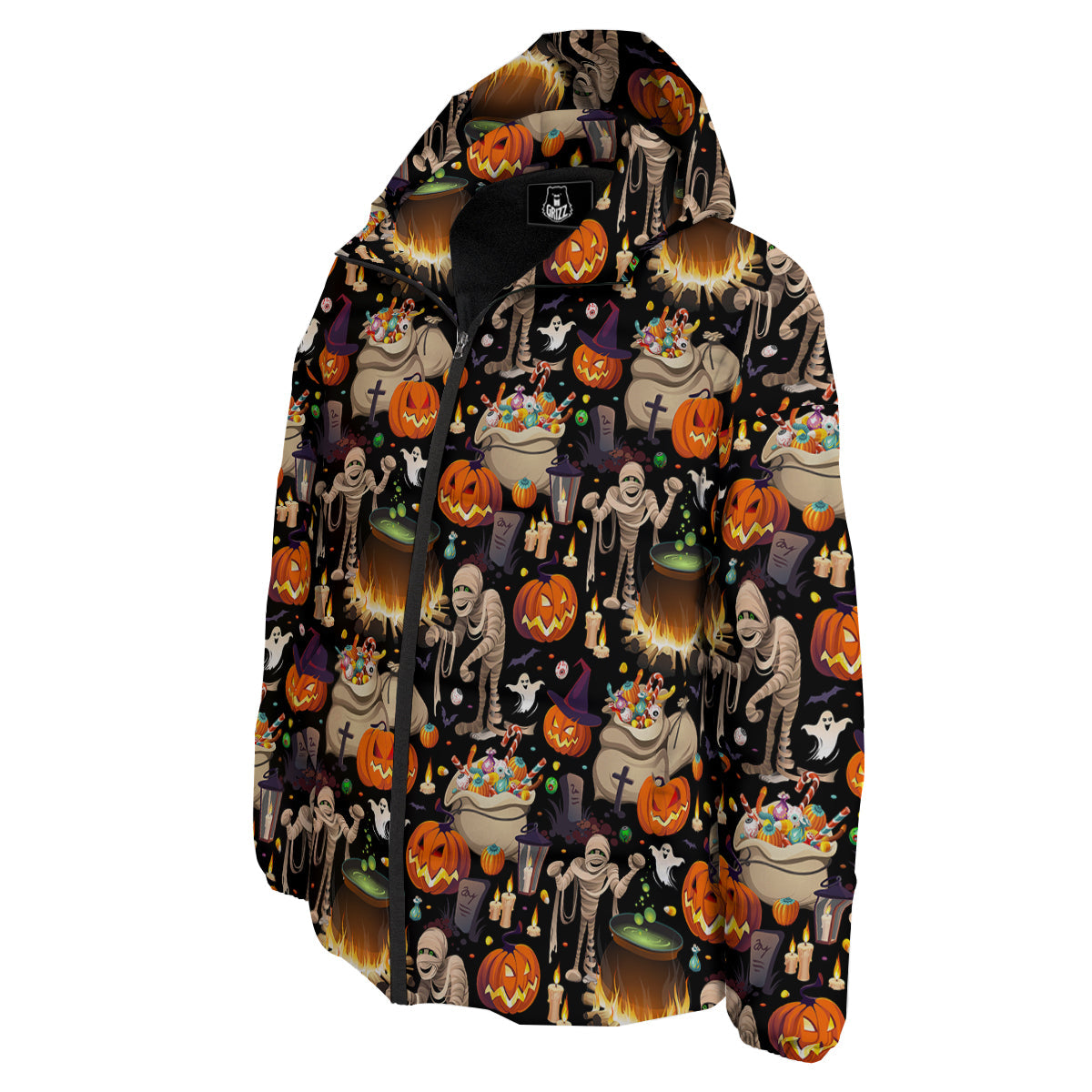 Mummy And Pumpkins Halloween Print Pattern Down Jacket-grizzshop