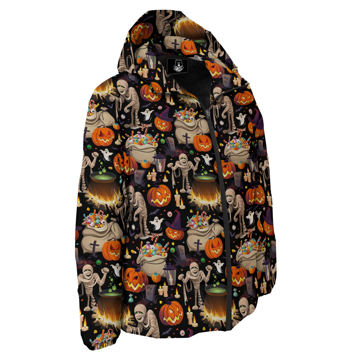 Mummy And Pumpkins Halloween Print Pattern Down Jacket-grizzshop