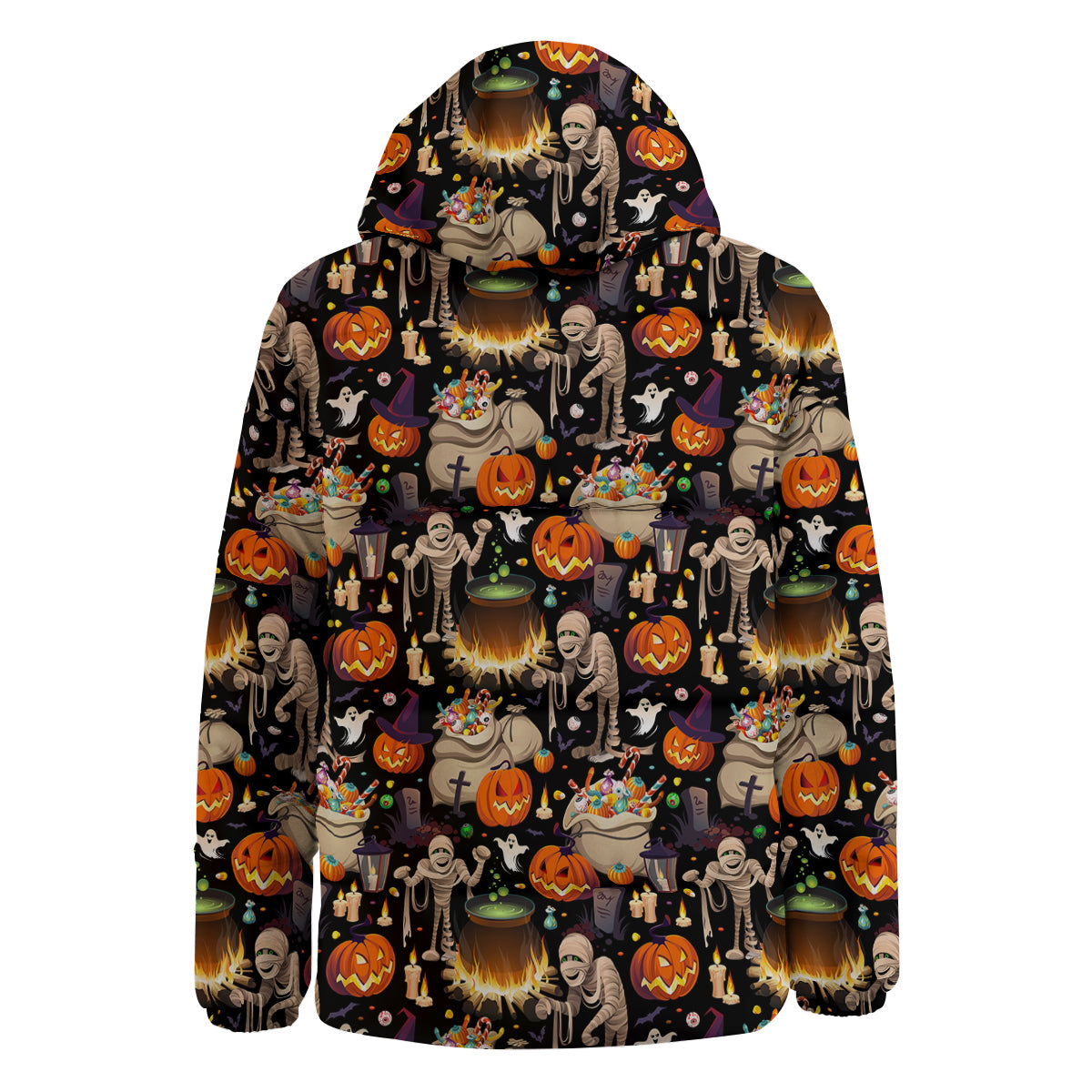 Mummy And Pumpkins Halloween Print Pattern Down Jacket-grizzshop