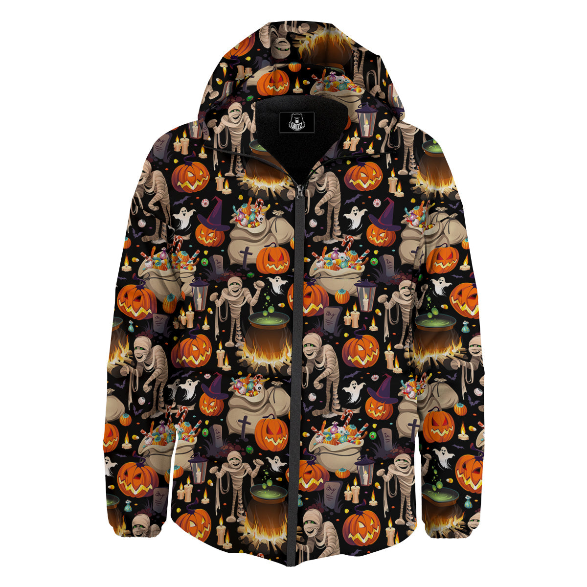 Mummy And Pumpkins Halloween Print Pattern Down Jacket-grizzshop