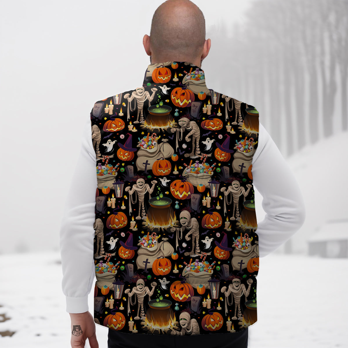 Mummy And Pumpkins Halloween Print Pattern Down Vest