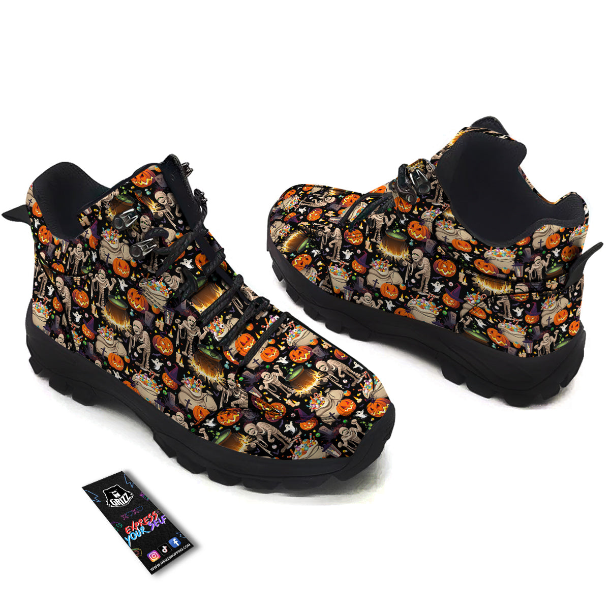 Mummy And Pumpkins Halloween Print Pattern Hiking Shoes-grizzshop