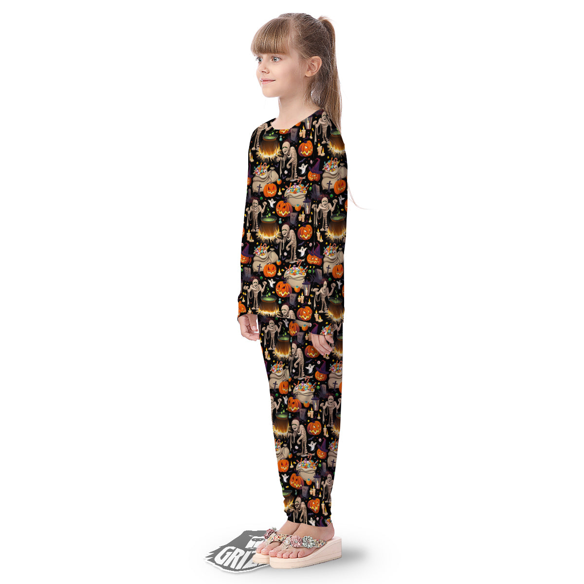Mummy And Pumpkins Halloween Print Pattern Kid's Pajamas-grizzshop