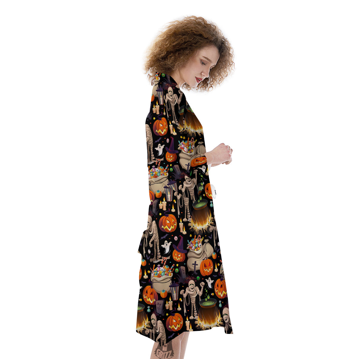 Mummy And Pumpkins Halloween Print Pattern Kimono-grizzshop