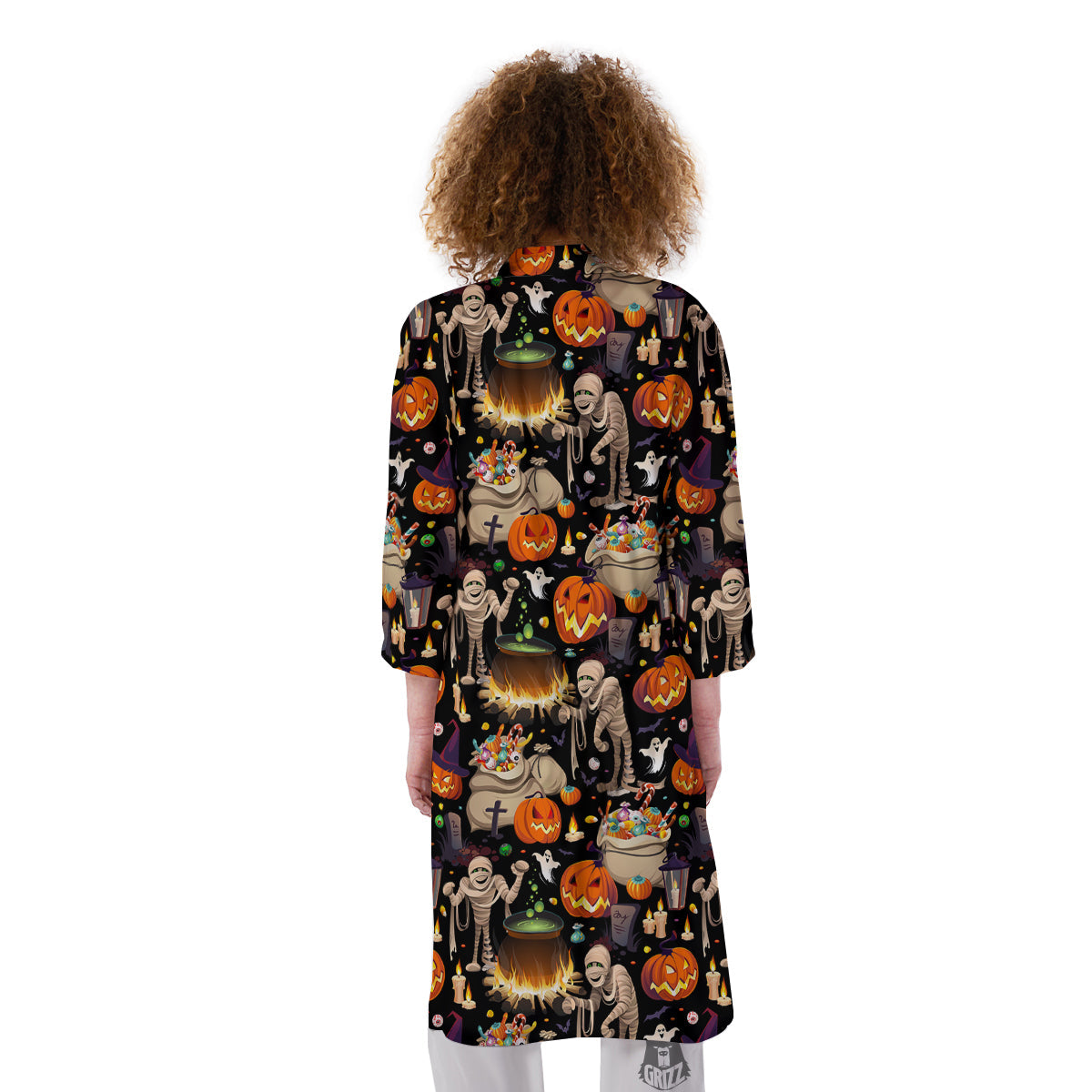 Mummy And Pumpkins Halloween Print Pattern Kimono-grizzshop