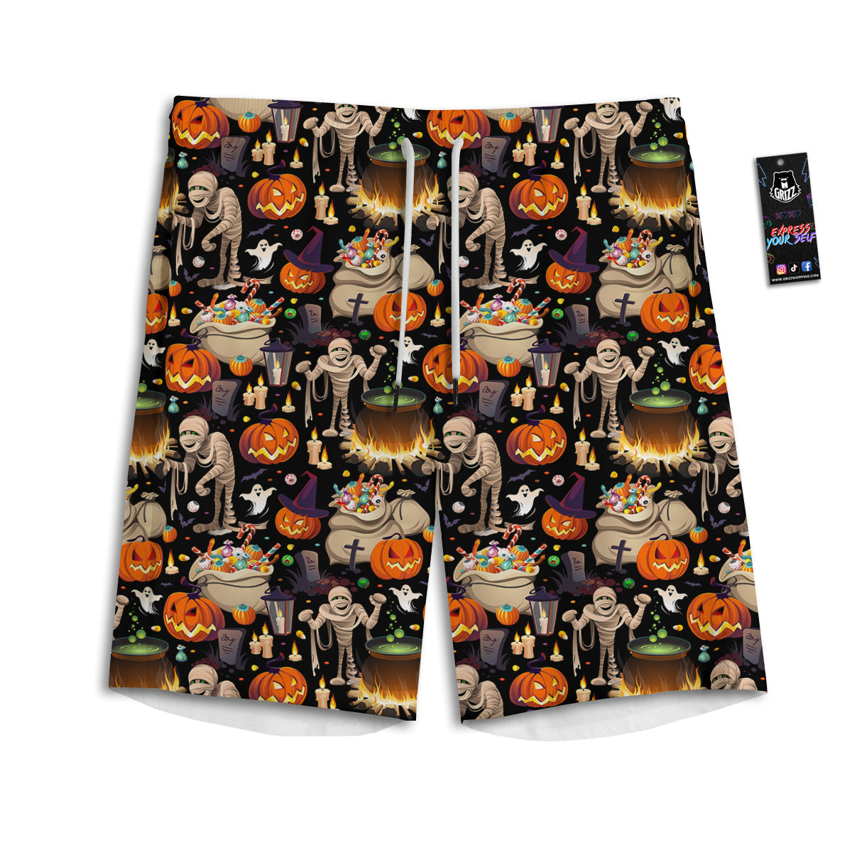Mummy And Pumpkins Halloween Print Pattern Men's Athletic Shorts