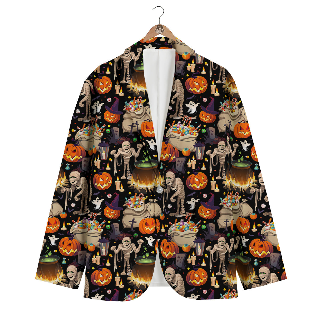 Mummy And Pumpkins Halloween Print Pattern Men's Blazer-grizzshop