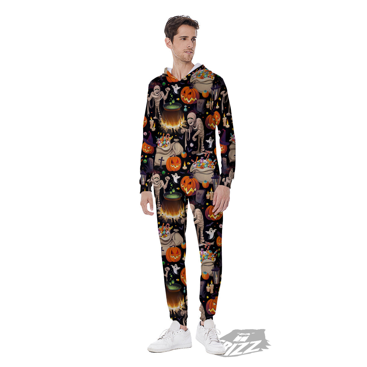 Mummy And Pumpkins Halloween Print Pattern Men's Jumpsuit-grizzshop