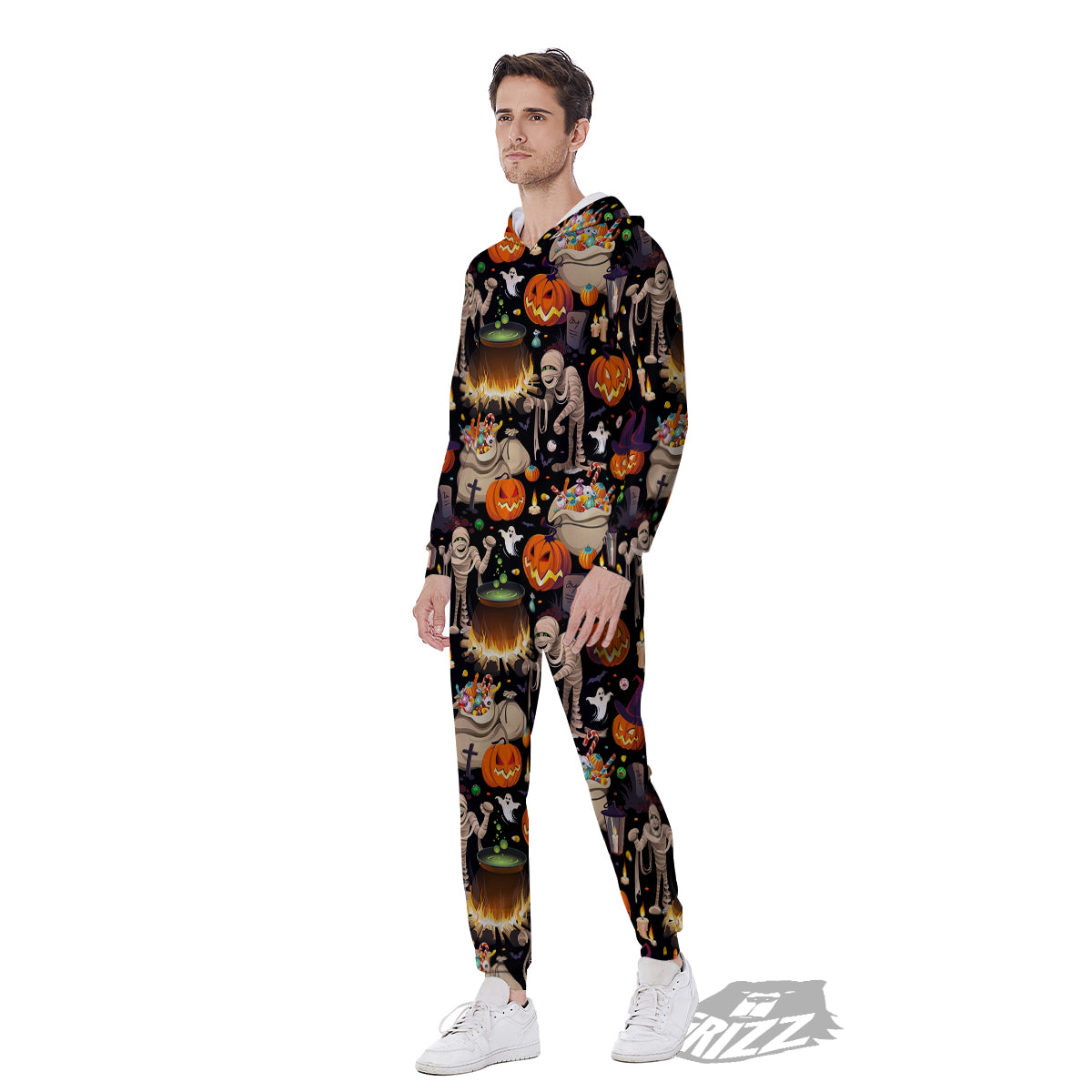 Mummy And Pumpkins Halloween Print Pattern Men's Jumpsuit-grizzshop