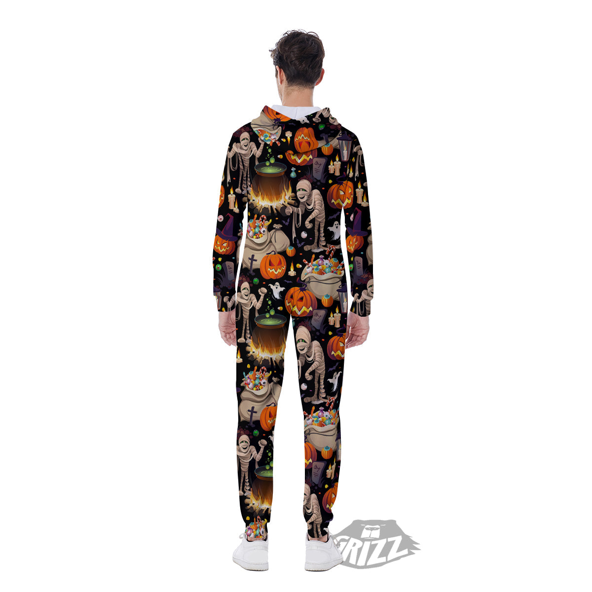 Mummy And Pumpkins Halloween Print Pattern Men's Jumpsuit-grizzshop
