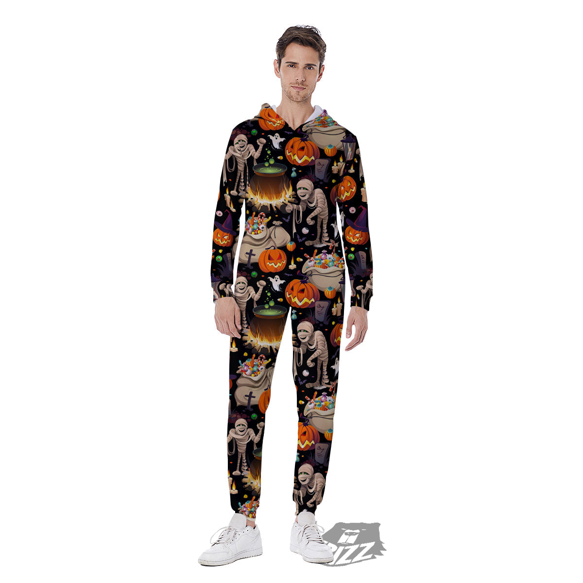 Mummy And Pumpkins Halloween Print Pattern Men's Jumpsuit-grizzshop