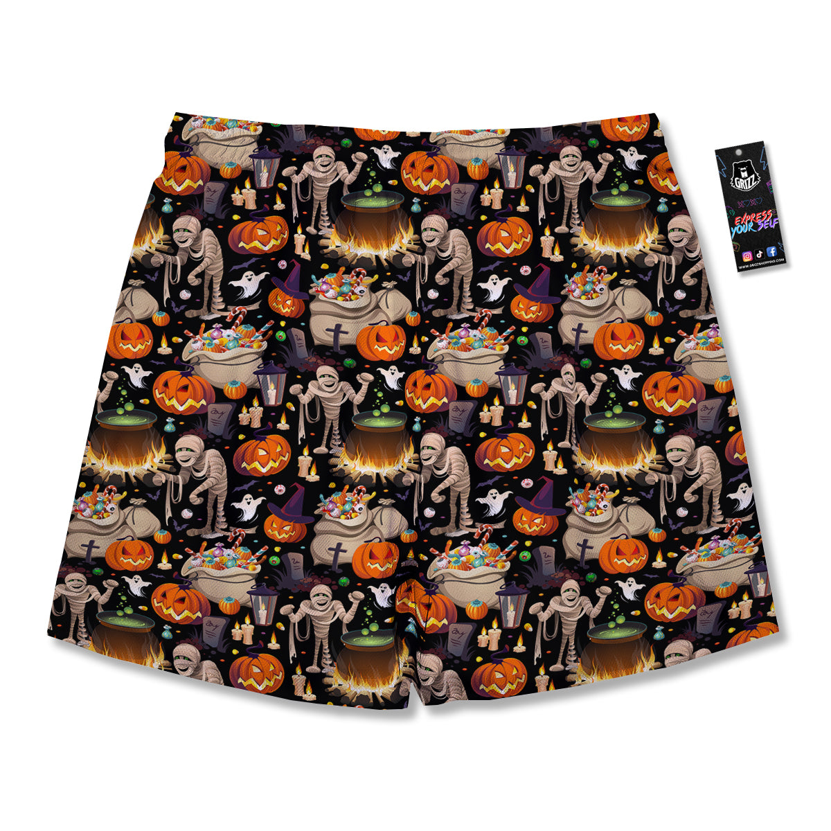 Mummy And Pumpkins Halloween Print Pattern Men's Running Shorts-grizzshop