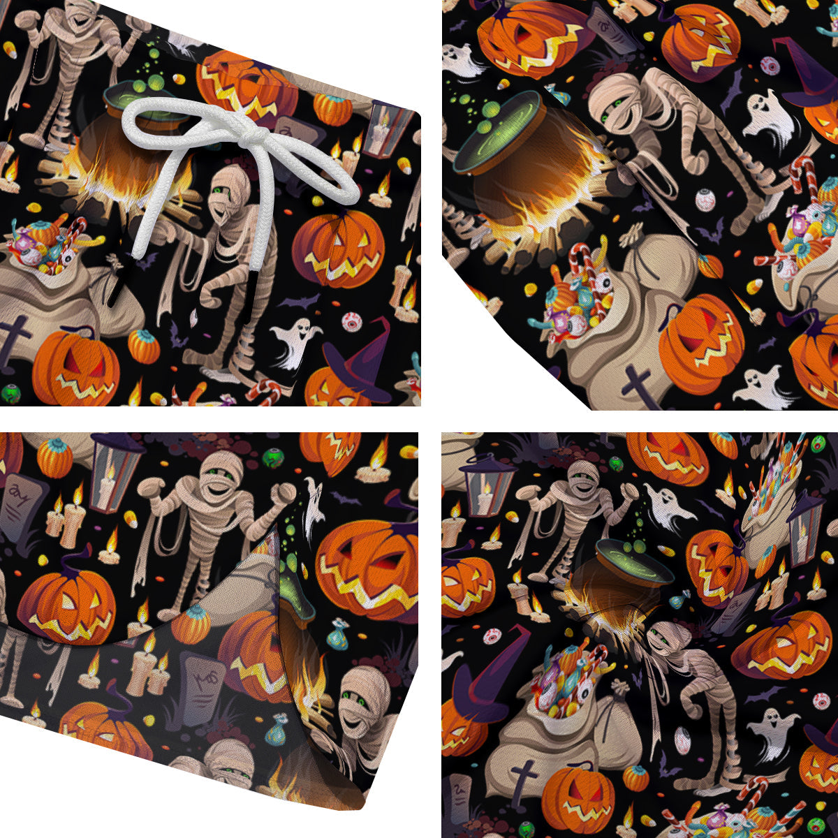 Mummy And Pumpkins Halloween Print Pattern Men's Running Shorts-grizzshop