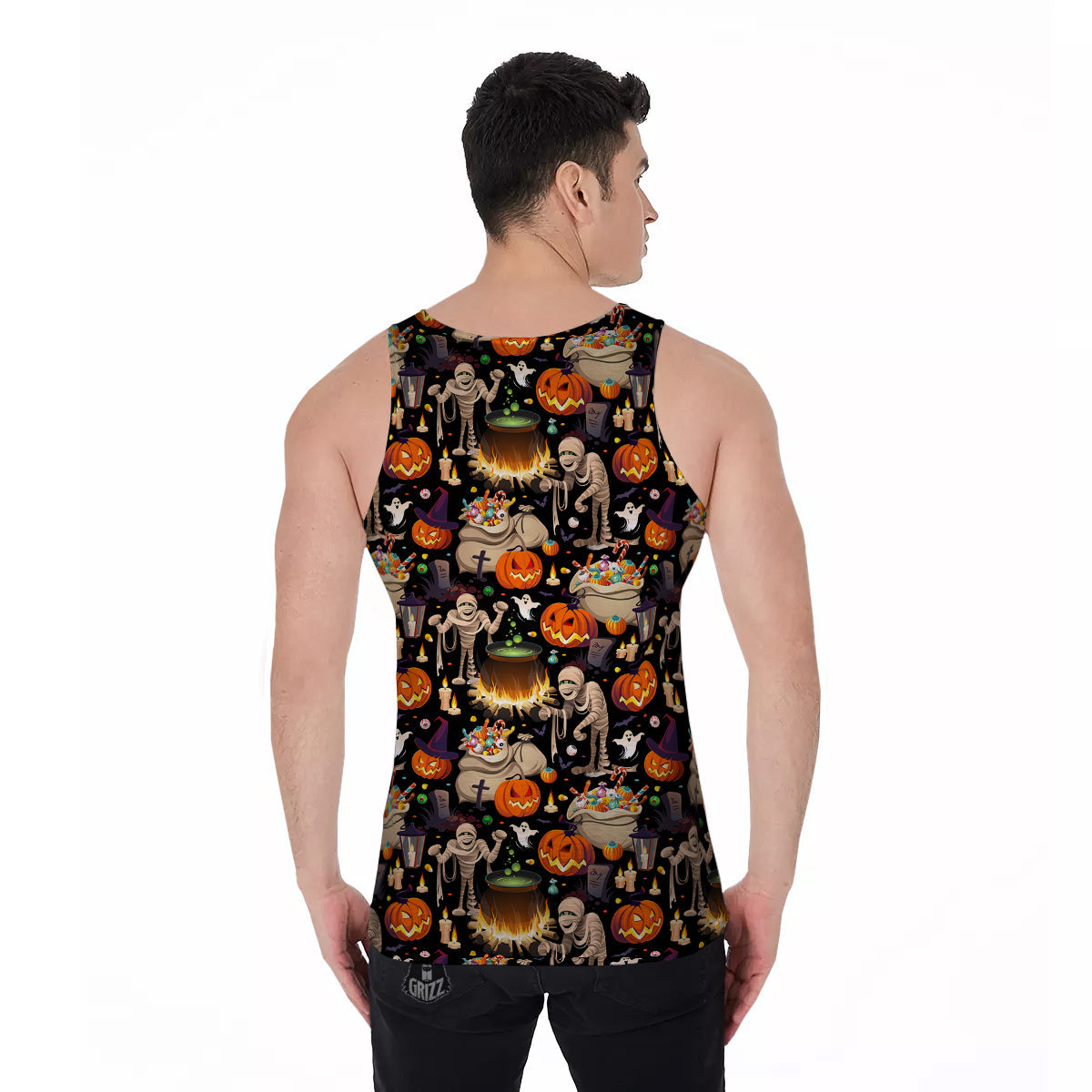 Mummy And Pumpkins Halloween Print Pattern Men's Tank Top-grizzshop