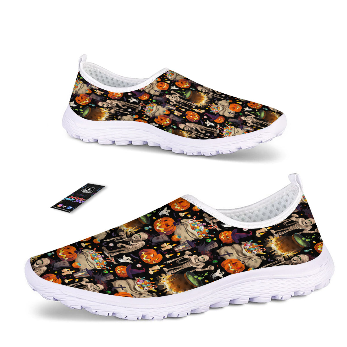 Mummy And Pumpkins Halloween Print Pattern Nurse Shoes-grizzshop
