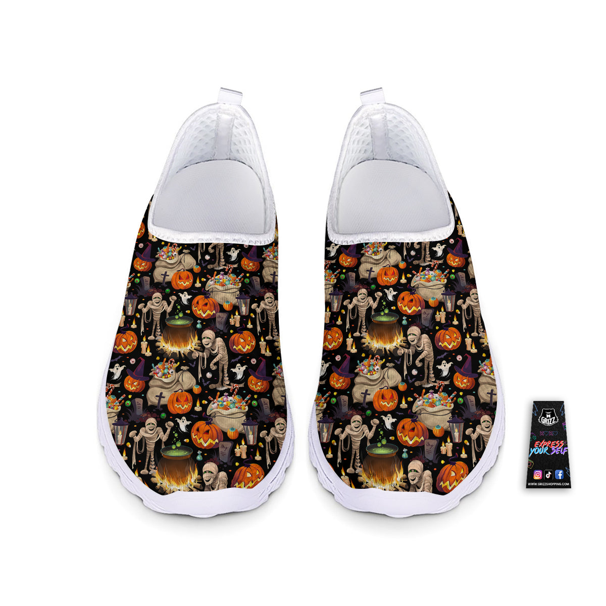 Mummy And Pumpkins Halloween Print Pattern Nurse Shoes-grizzshop