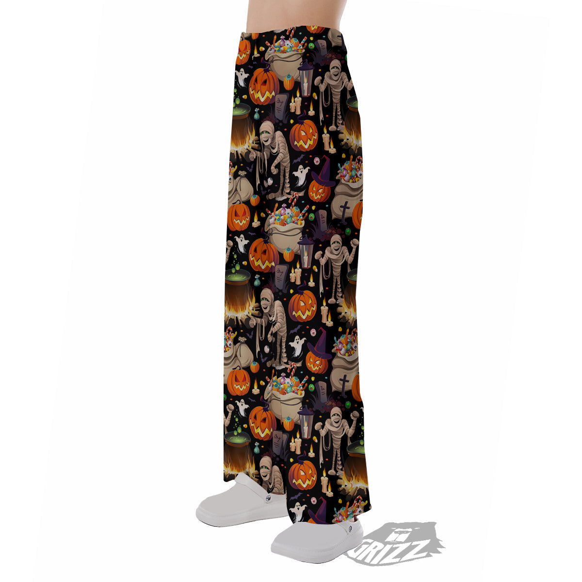 Mummy And Pumpkins Halloween Print Pattern Pajama Pants-grizzshop