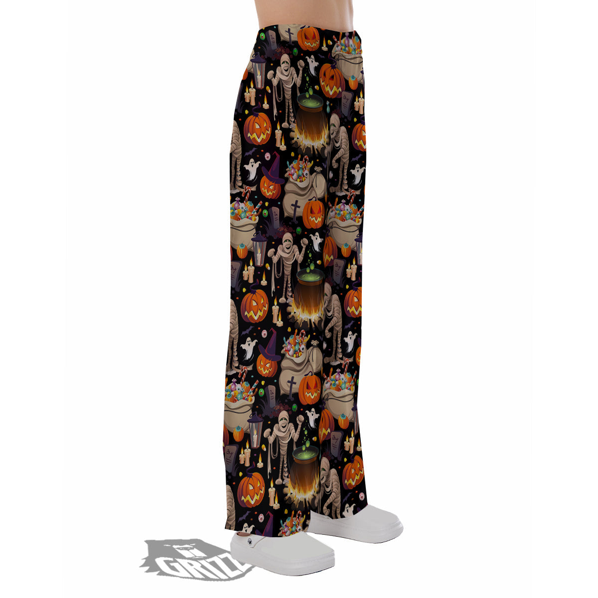 Mummy And Pumpkins Halloween Print Pattern Pajama Pants-grizzshop
