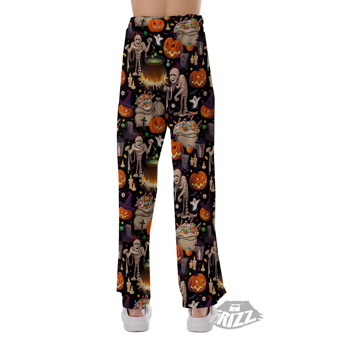 Mummy And Pumpkins Halloween Print Pattern Pajama Pants-grizzshop