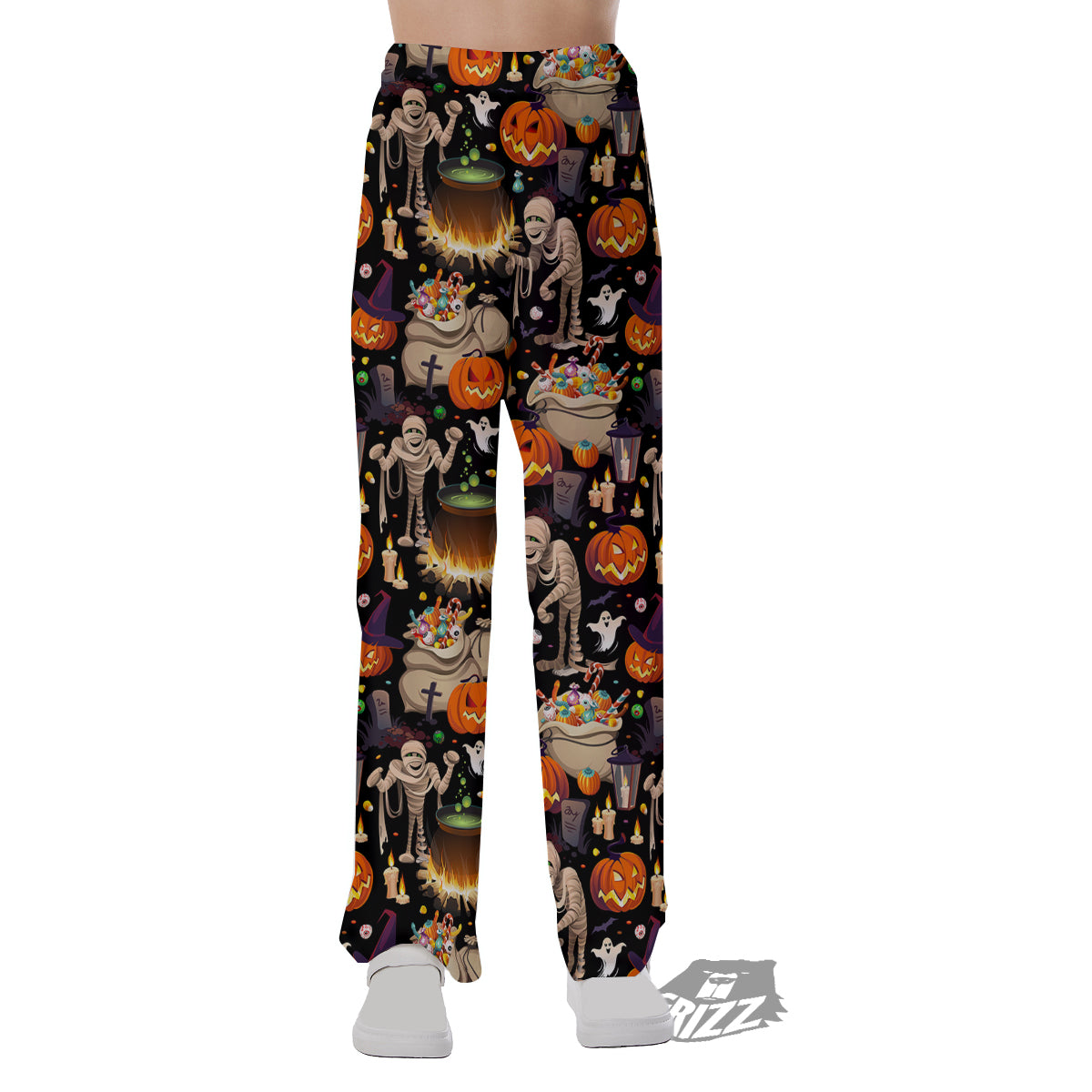 Mummy And Pumpkins Halloween Print Pattern Pajama Pants-grizzshop
