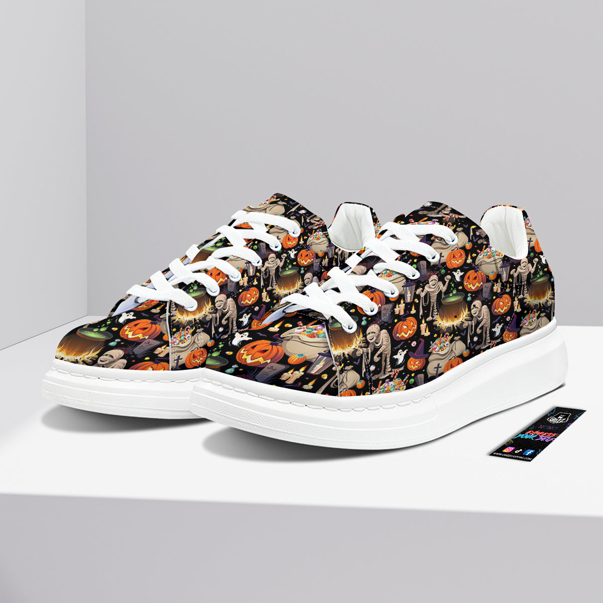 Mummy And Pumpkins Halloween Print Pattern Platform Shoes-grizzshop