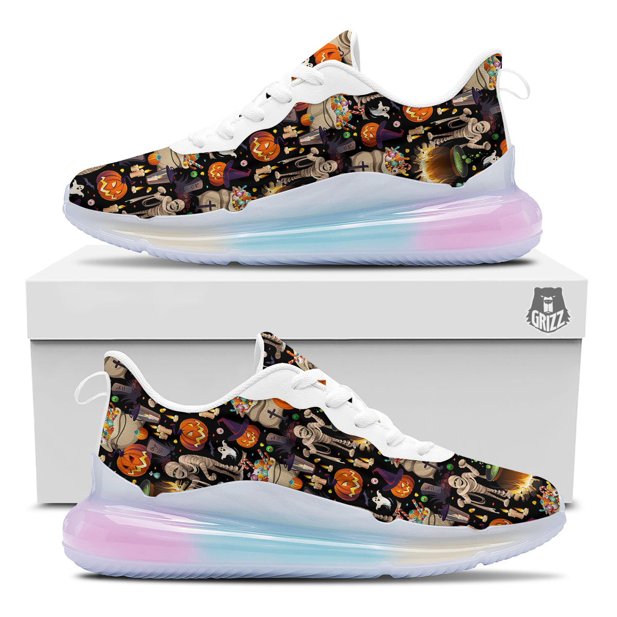 Mummy And Pumpkins Halloween Print Pattern Running Sneakers-grizzshop