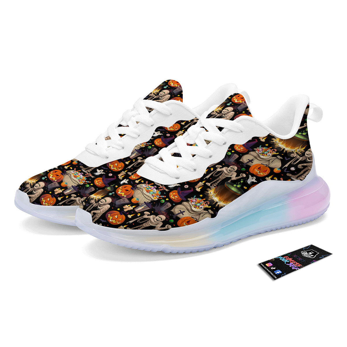 Mummy And Pumpkins Halloween Print Pattern Running Sneakers-grizzshop