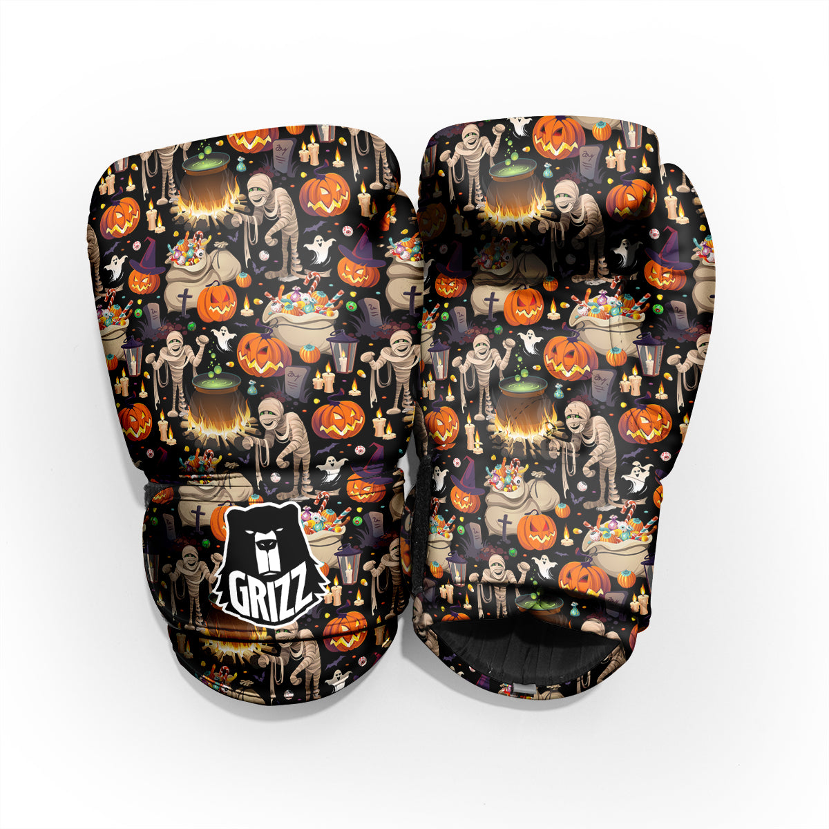 Mummy And Pumpkins Halloween Print Pattern Pro Boxing Glove