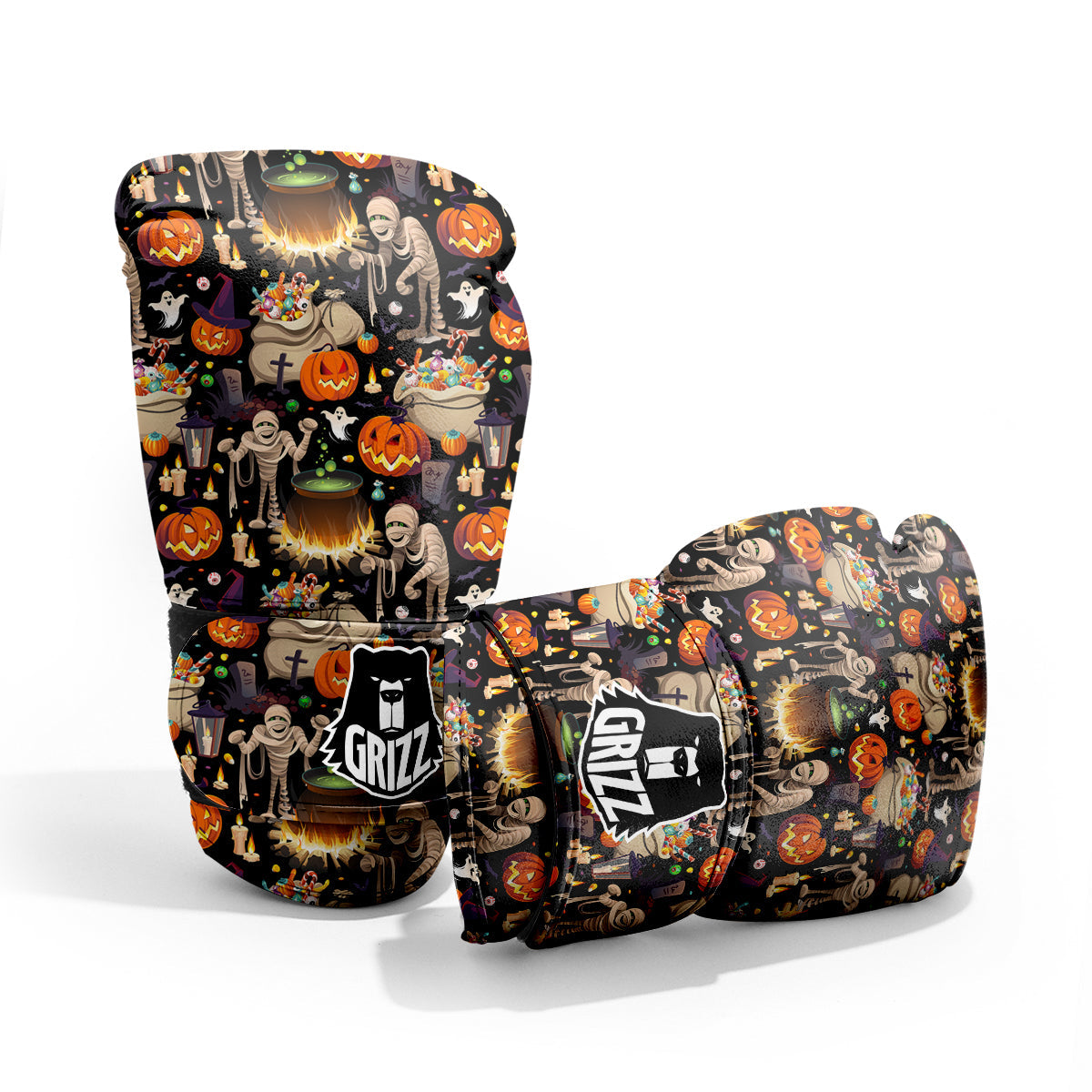 Mummy And Pumpkins Halloween Print Pattern Pro Boxing Glove