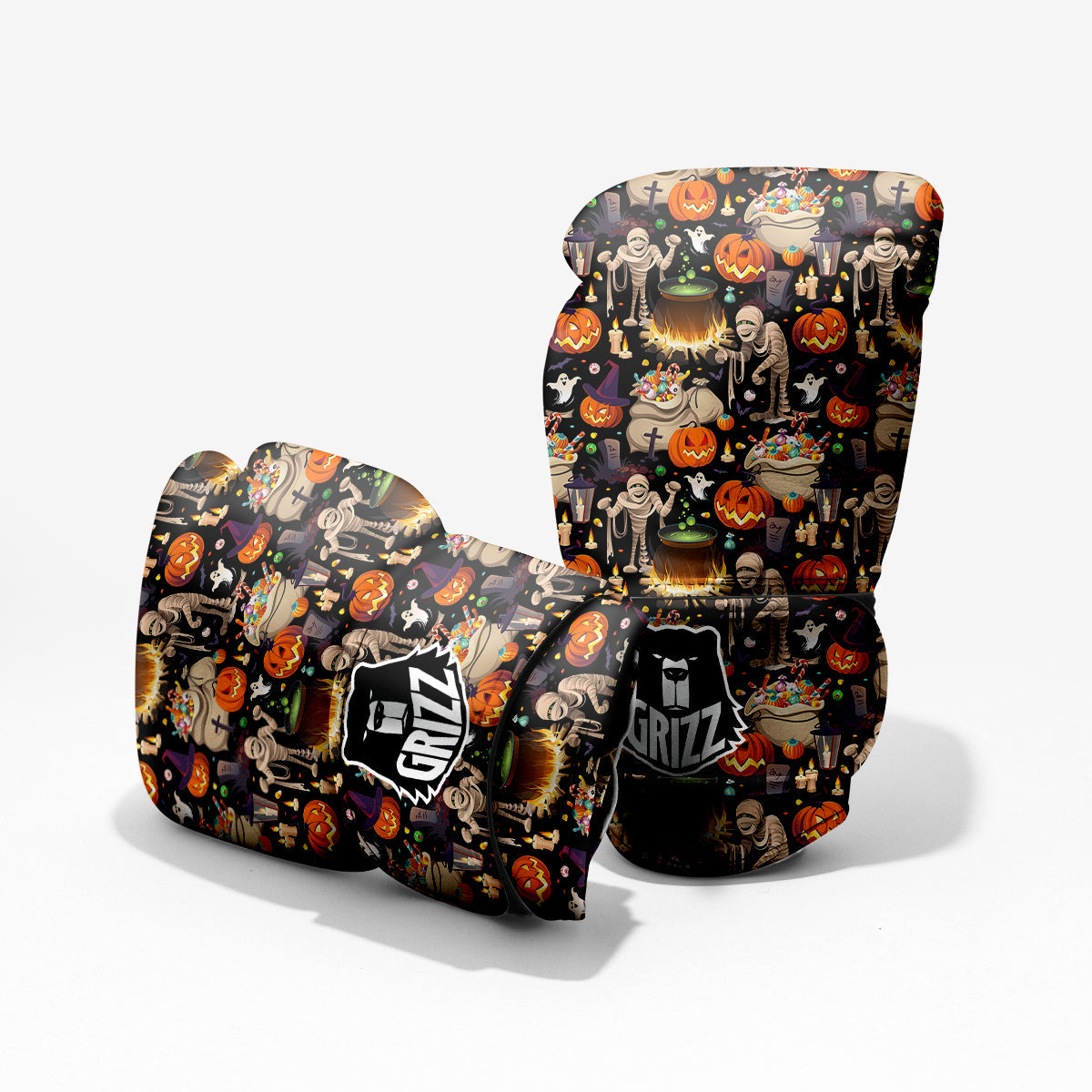 Mummy And Pumpkins Halloween Print Pattern Pro Boxing Glove
