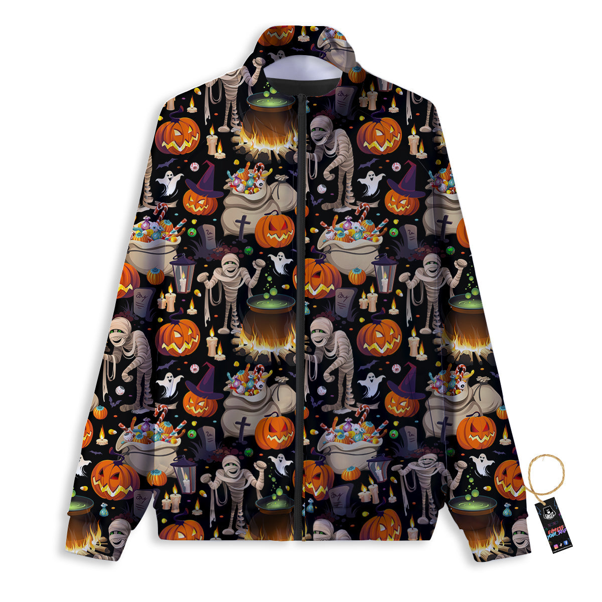 Mummy And Pumpkins Halloween Print Pattern Track Jacket-grizzshop