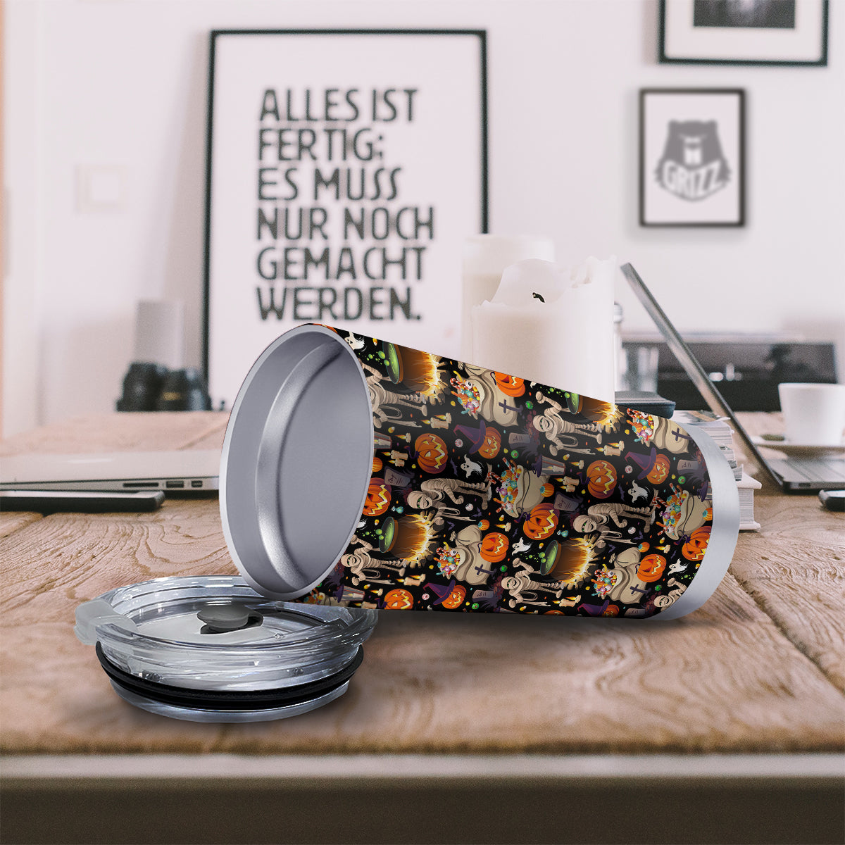 Mummy And Pumpkins Halloween Print Pattern Tumbler-grizzshop