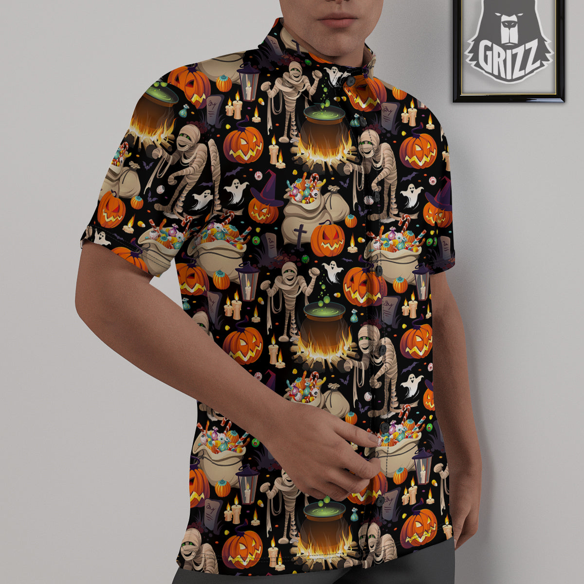 Mummy And Pumpkins Halloween Print Pattern Untucked Shirts-grizzshop