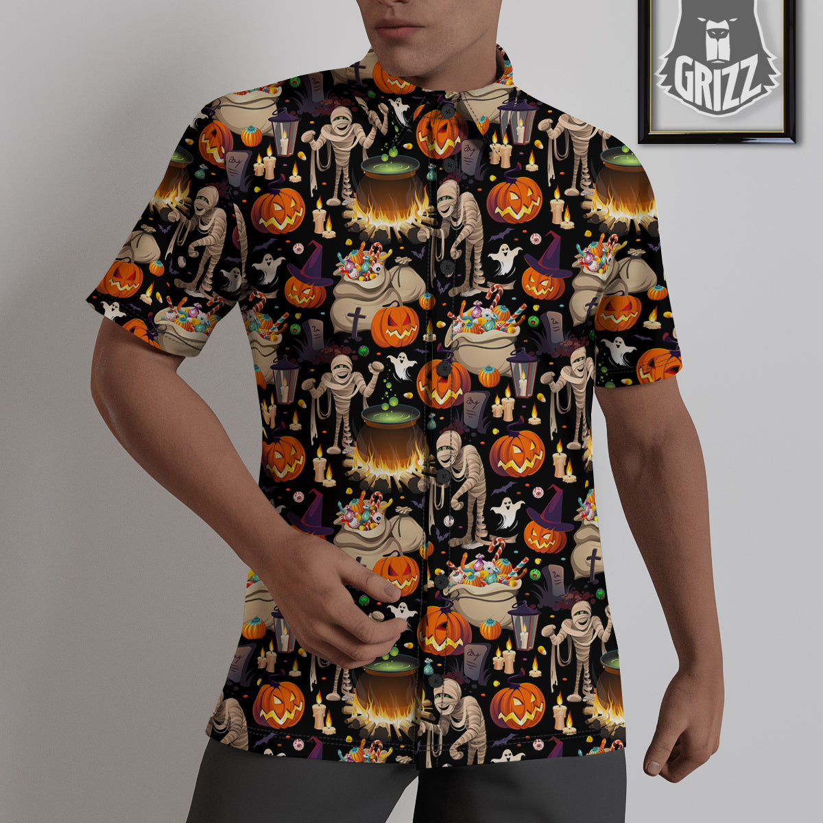 Mummy And Pumpkins Halloween Print Pattern Untucked Shirts-grizzshop