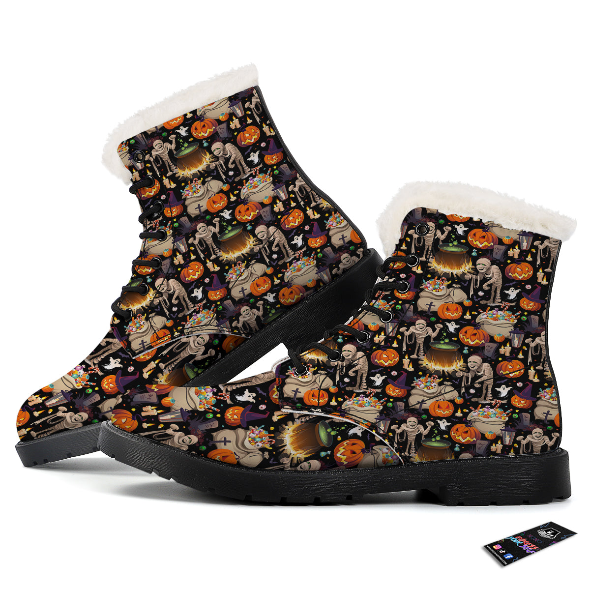 Mummy And Pumpkins Halloween Print Pattern Winter Boots-grizzshop