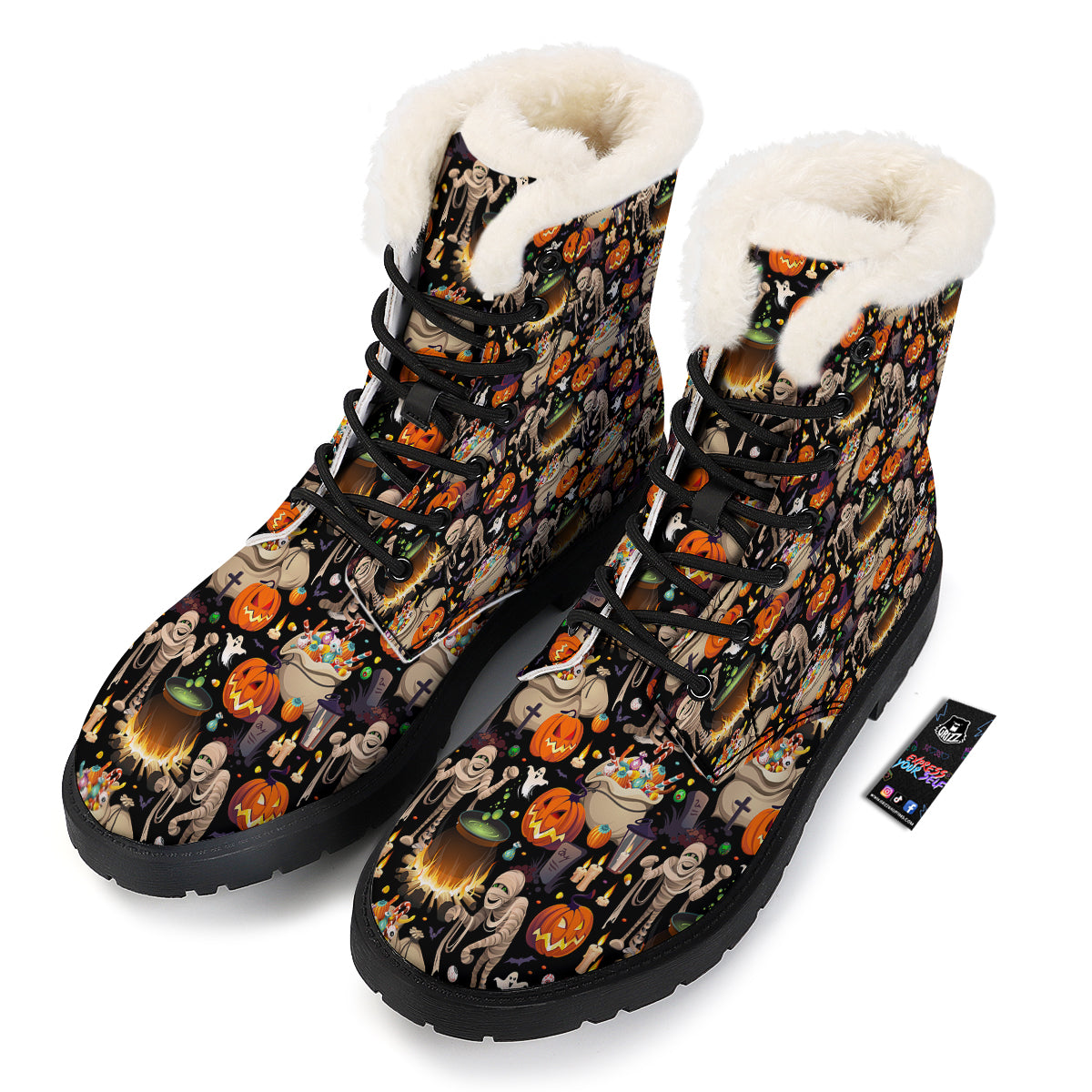 Mummy And Pumpkins Halloween Print Pattern Winter Boots-grizzshop