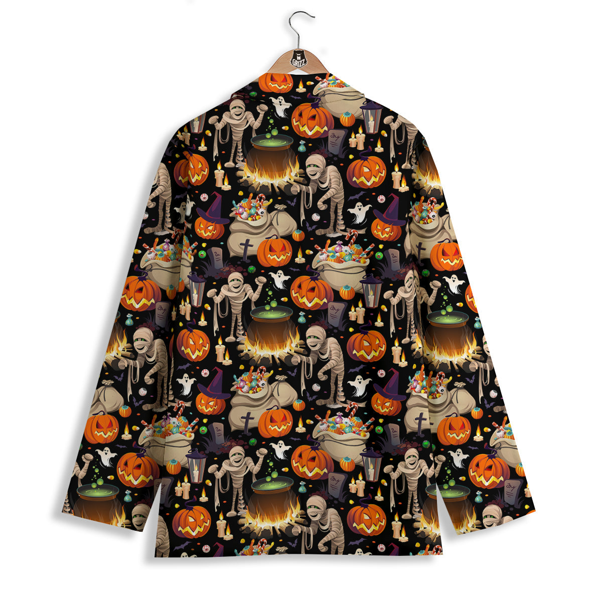 Mummy And Pumpkins Halloween Print Pattern Women's Blazer-grizzshop