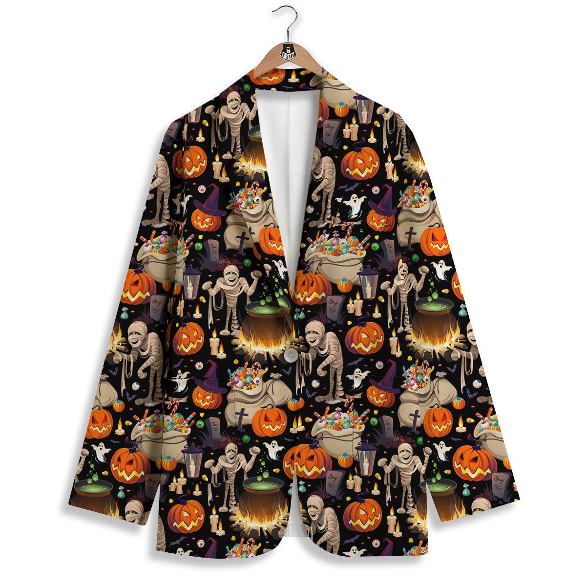 Mummy And Pumpkins Halloween Print Pattern Women's Blazer-grizzshop
