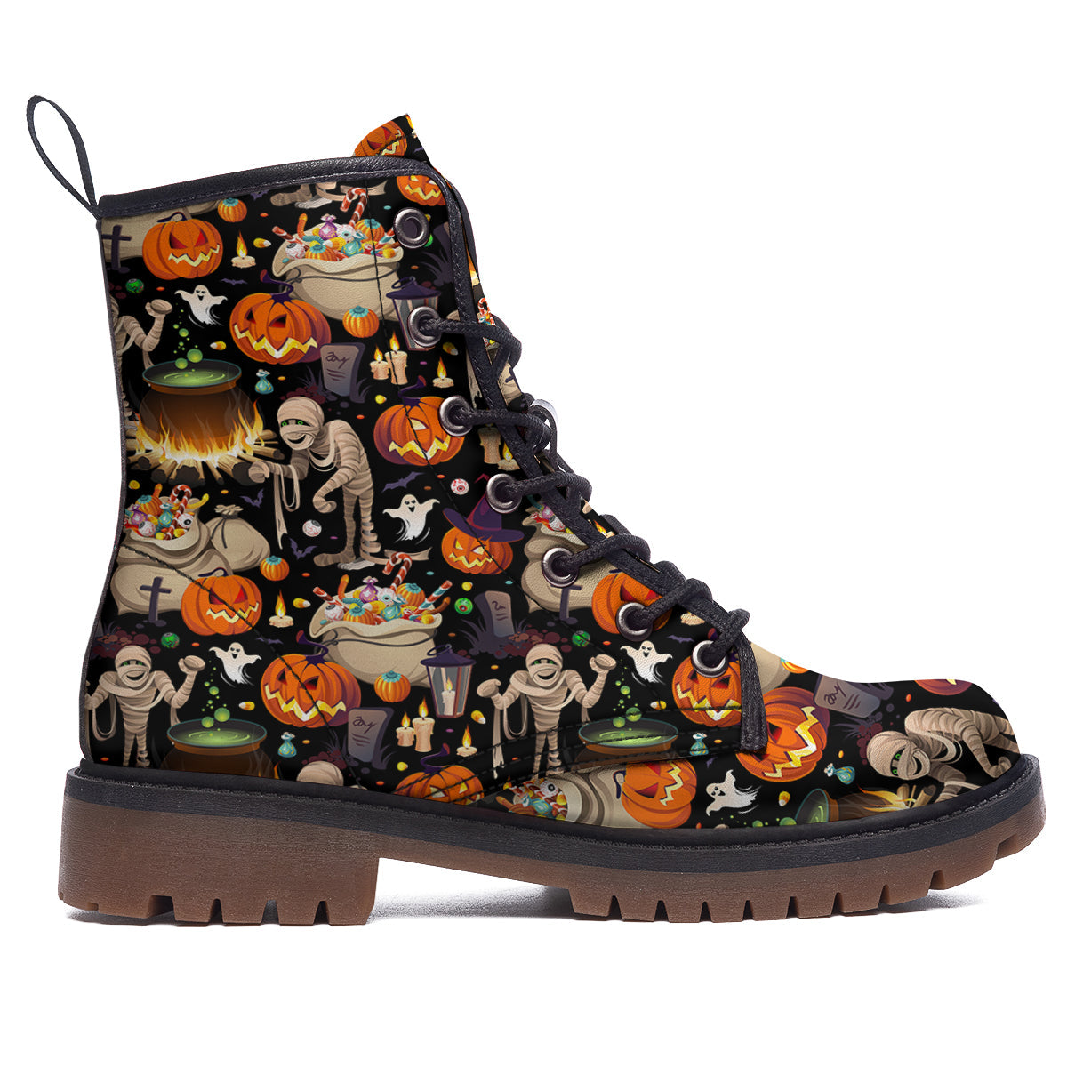 Mummy And Pumpkins Halloween Print Pattern Work Boots-grizzshop