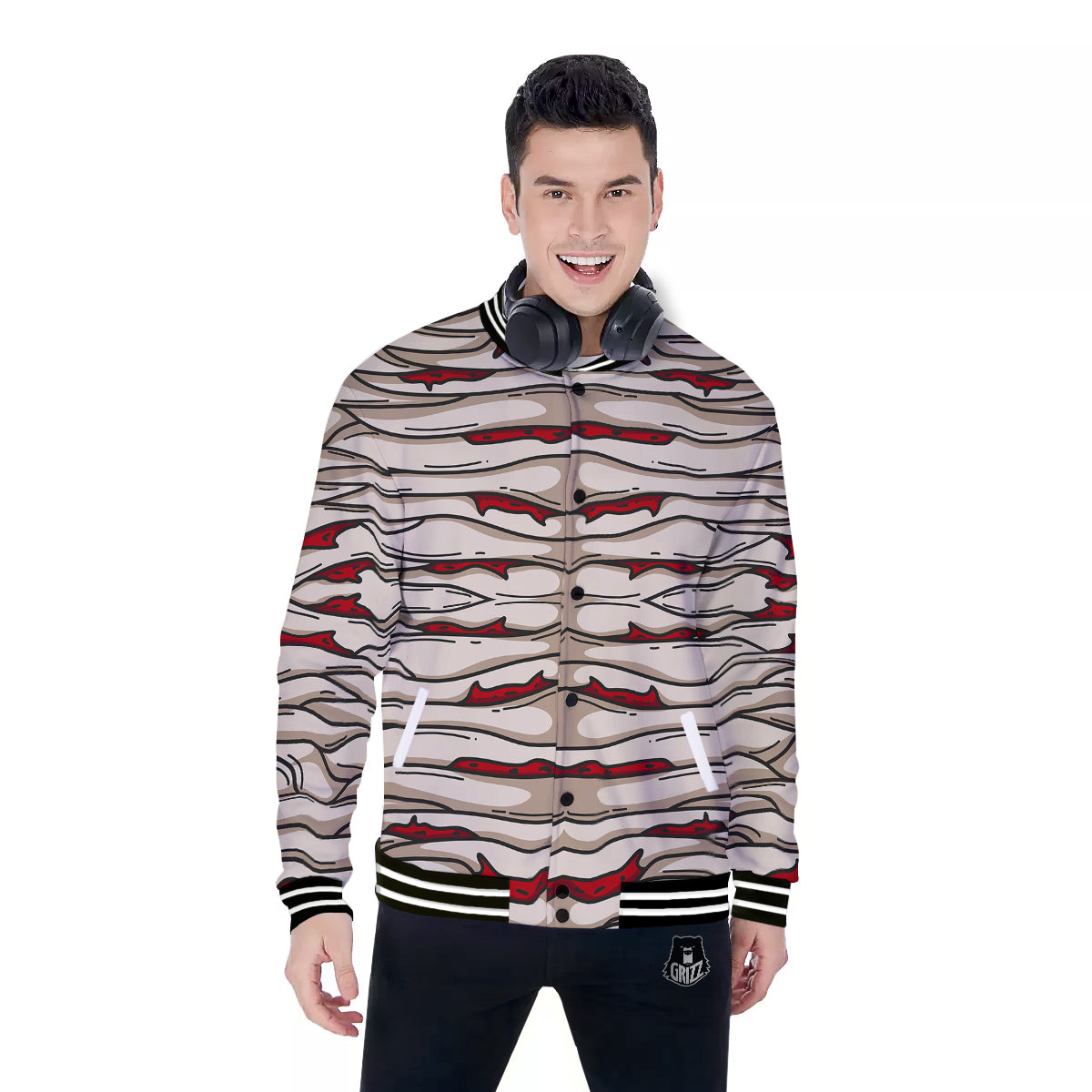 Mummy Bandage Print Pattern Baseball Jacket-grizzshop