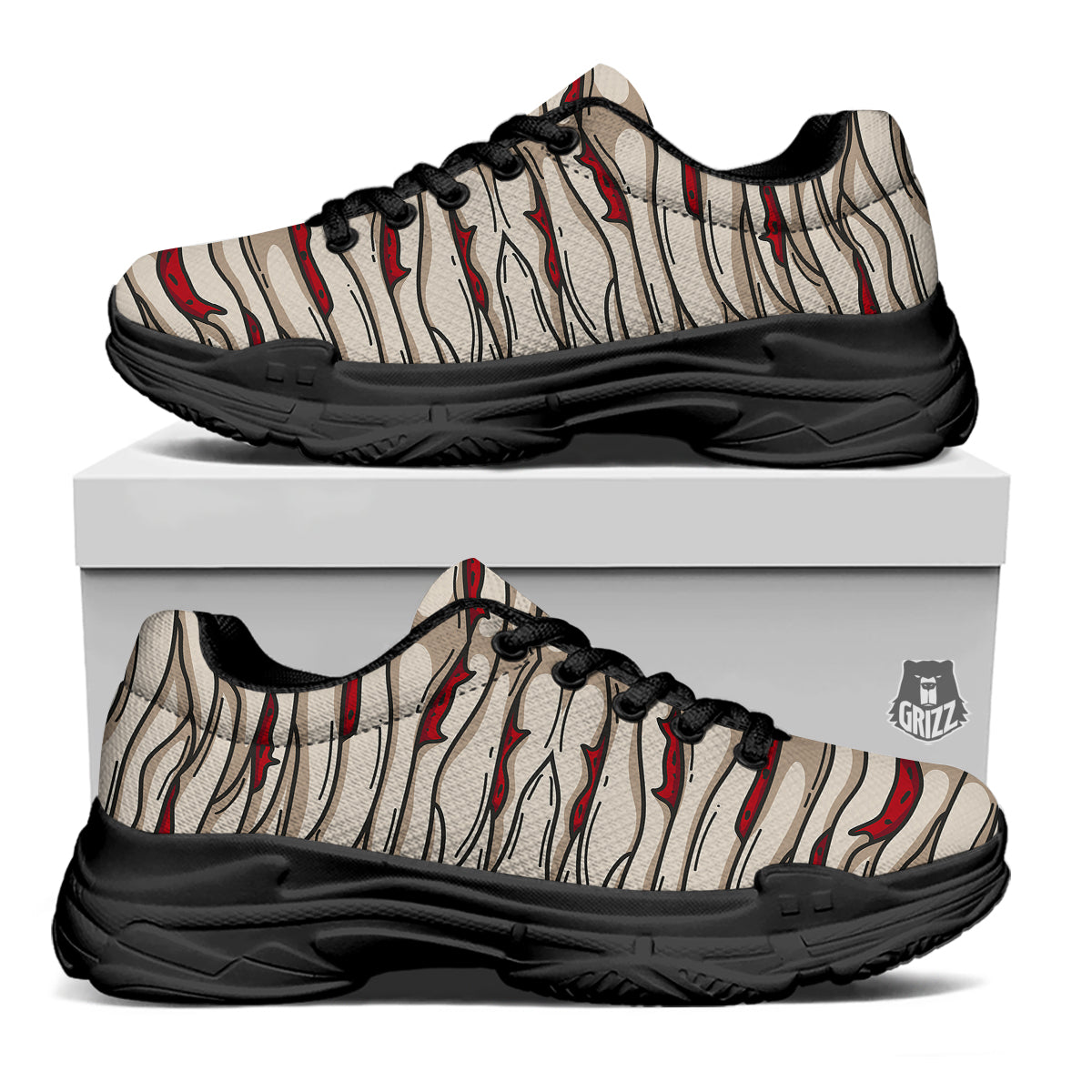 Mummy Bandage Print Pattern Black Chunky Shoes-grizzshop