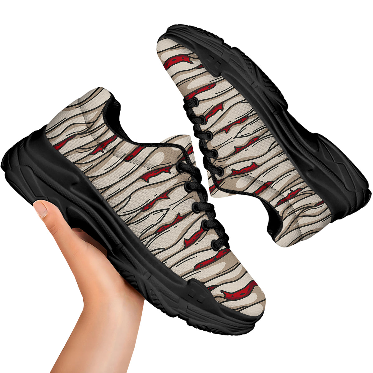 Mummy Bandage Print Pattern Black Chunky Shoes-grizzshop