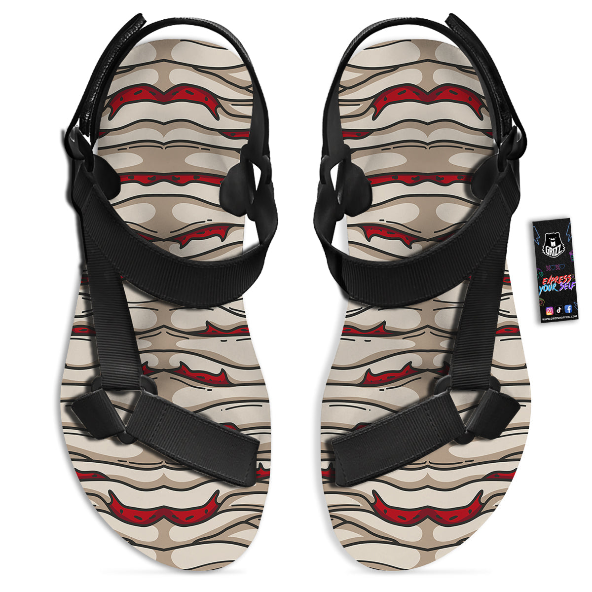 Mummy Bandage Print Pattern Black Open Toe Sandals-grizzshop
