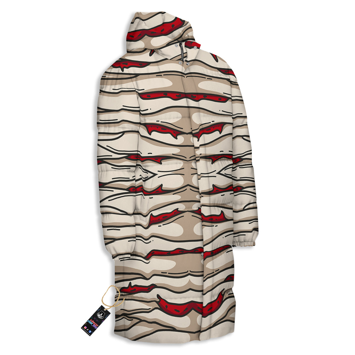 Mummy Bandage Print Pattern Long Down Jacket-grizzshop