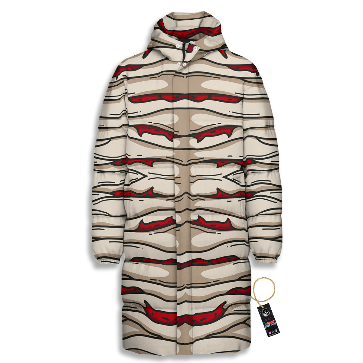 Mummy Bandage Print Pattern Long Down Jacket-grizzshop