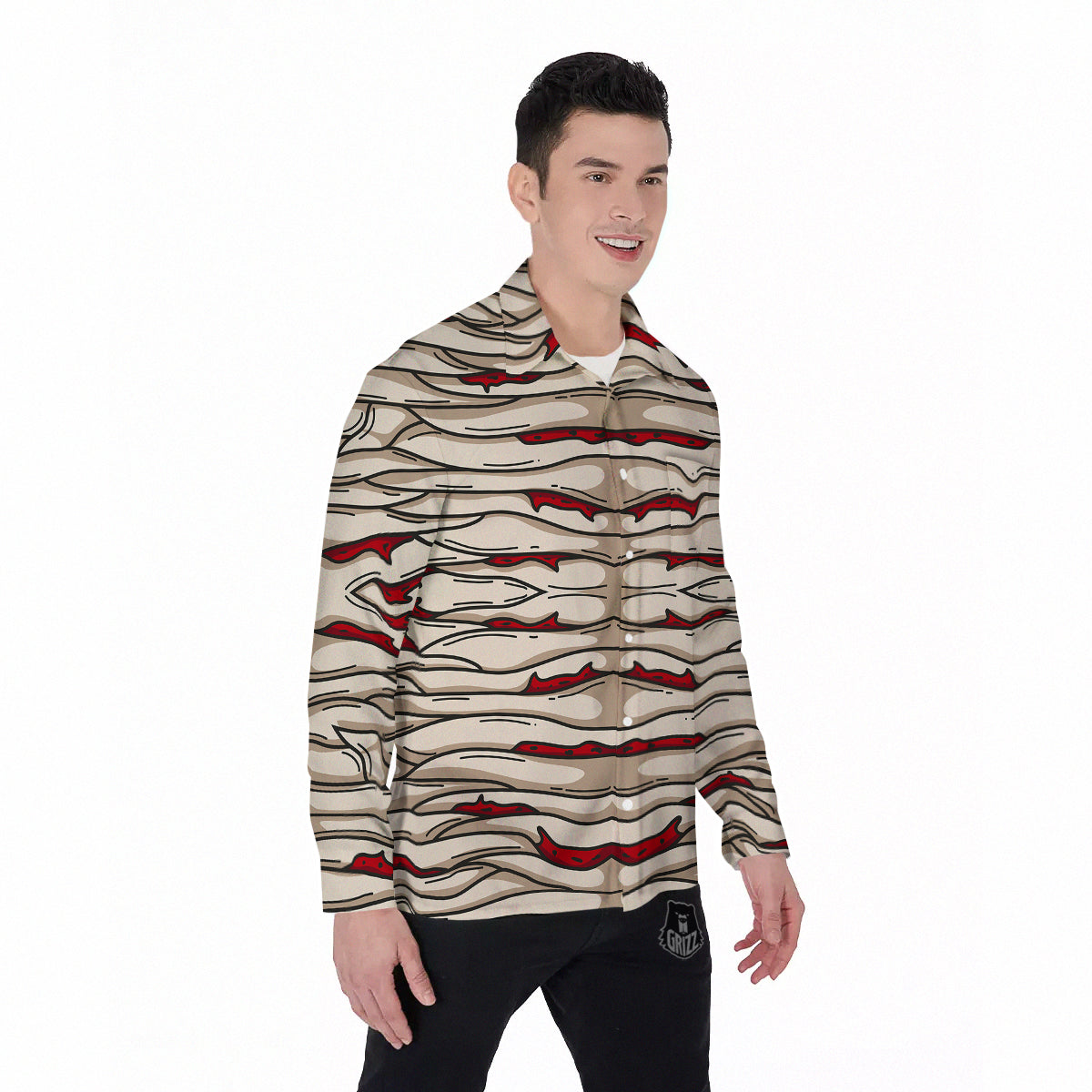 Mummy Bandage Print Pattern Men's Long Sleeve Shirts-grizzshop